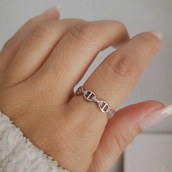 Chain Ring, Sterling Silver Women Ring, Simple Chain Ring, Stacking Ring, - Picture 7 of 10